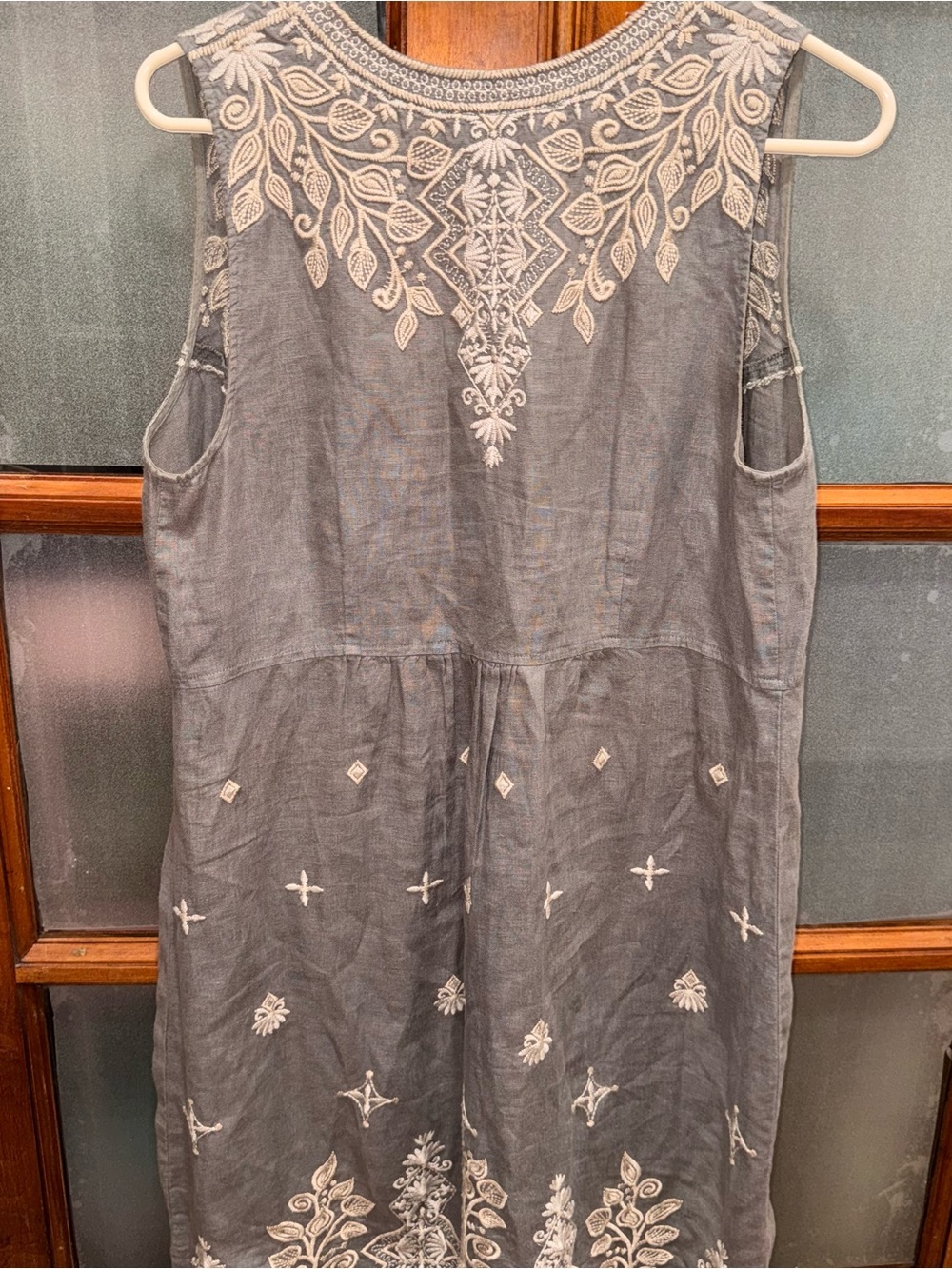 Johnny Was LA Tasya Embroidered Tank Dress Size Medium Linen Grey - Picture 4 of 5